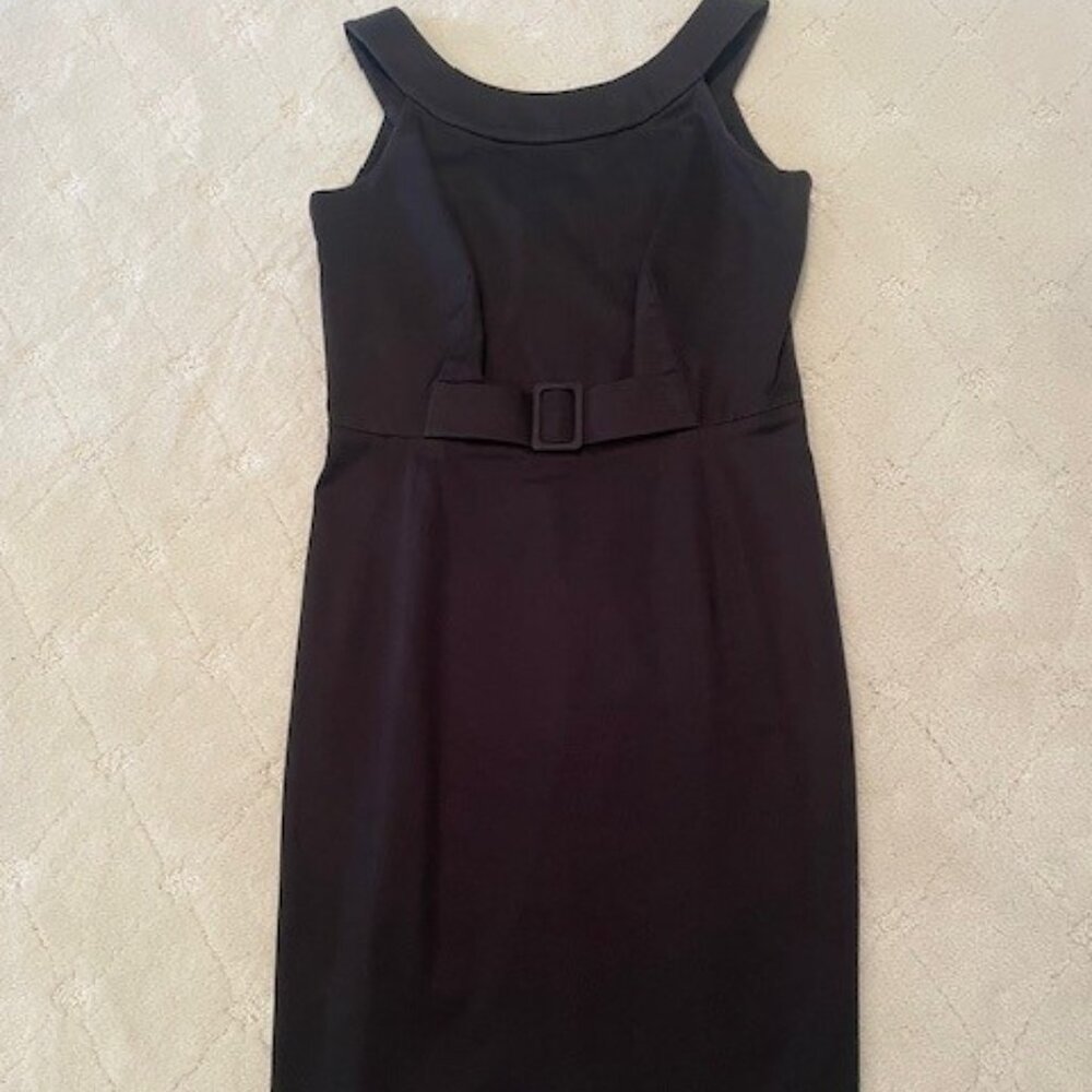 Calvin Klein Scoop Neck Faux Belt Black Sheath Dress  – Sz 4